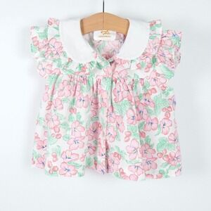 Vintage 90s‎ Tiny Tots Floral Strawberry Top Baby Girl 24M Pink Peter Pan Collar